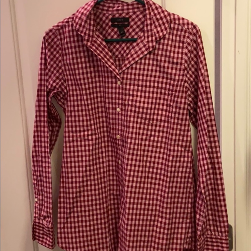 J. Crew pink and red plaid button down sz 6 TALL